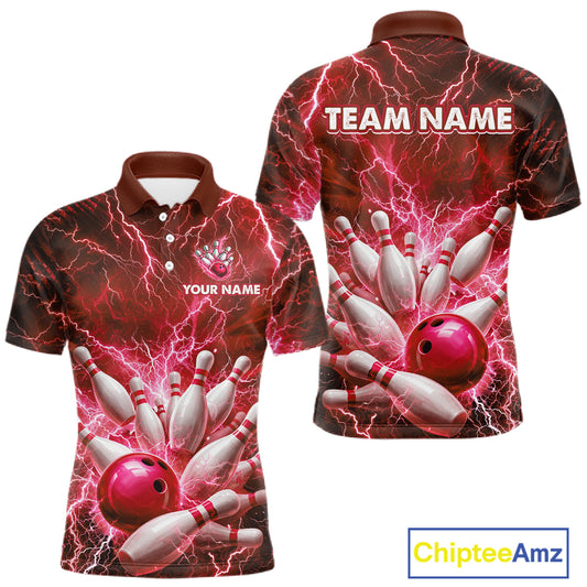 Red Lightning Bowling Shirts for Team Women Men Custom Bowling Polo & 1/4 Zip Shirt MBL241