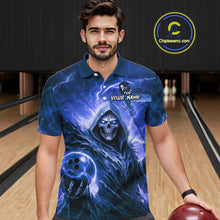 Load image into Gallery viewer, Blue Bowling Shirts for Team Women Men Custom Death Bowling Jersey Bowl League MBL248