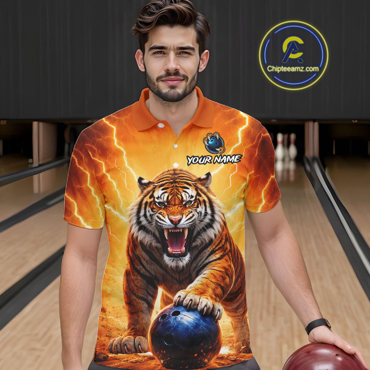 Custom Thunder Tiger Bowling Jersey for Men Bowling Team Shirts Bowling League Polo & 1/4 Zip HNT483