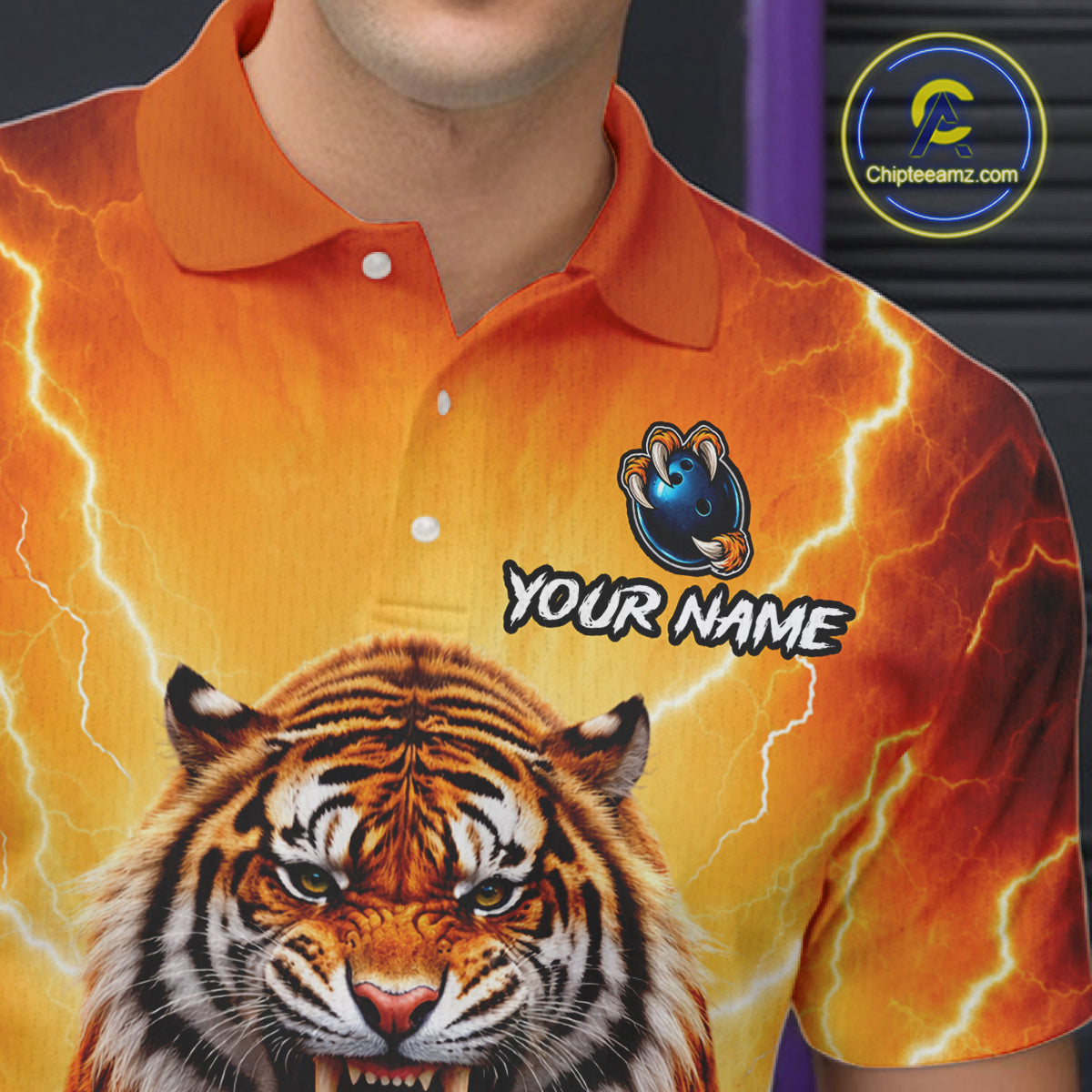 Custom Thunder Tiger Bowling Jersey for Men Bowling Team Shirts Bowling League Polo & 1/4 Zip HNT483