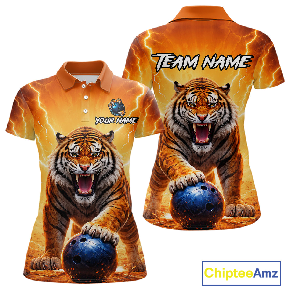Custom Thunder Tiger Bowling Jersey for Women Bowling Team Shirts Bowling League Polo & 1/4 Zip HNT483