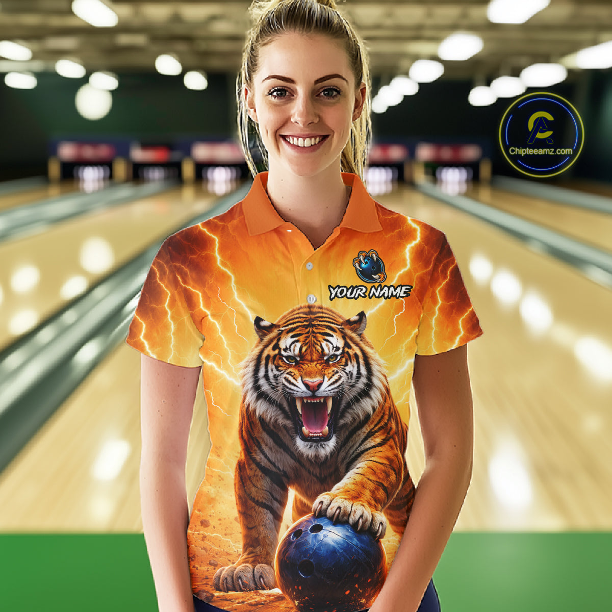 Custom Thunder Tiger Bowling Jersey for Women Bowling Team Shirts Bowling League Polo & 1/4 Zip HNT483