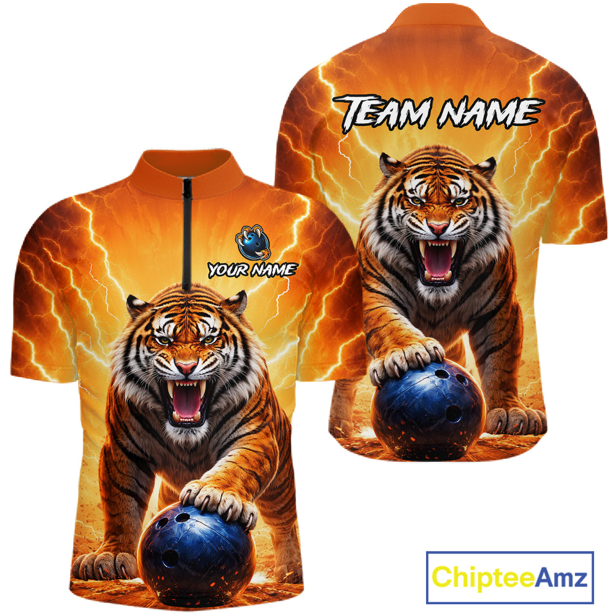 Custom Thunder Tiger Bowling Jersey for Men Bowling Team Shirts Bowling League Polo & 1/4 Zip HNT483