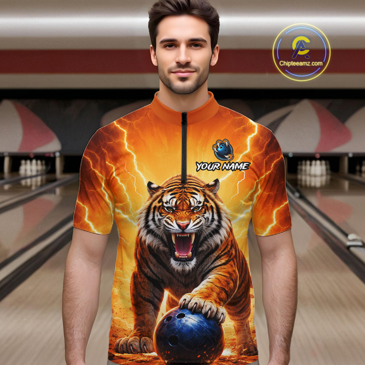 Custom Thunder Tiger Bowling Jersey for Men Bowling Team Shirts Bowling League Polo & 1/4 Zip HNT483