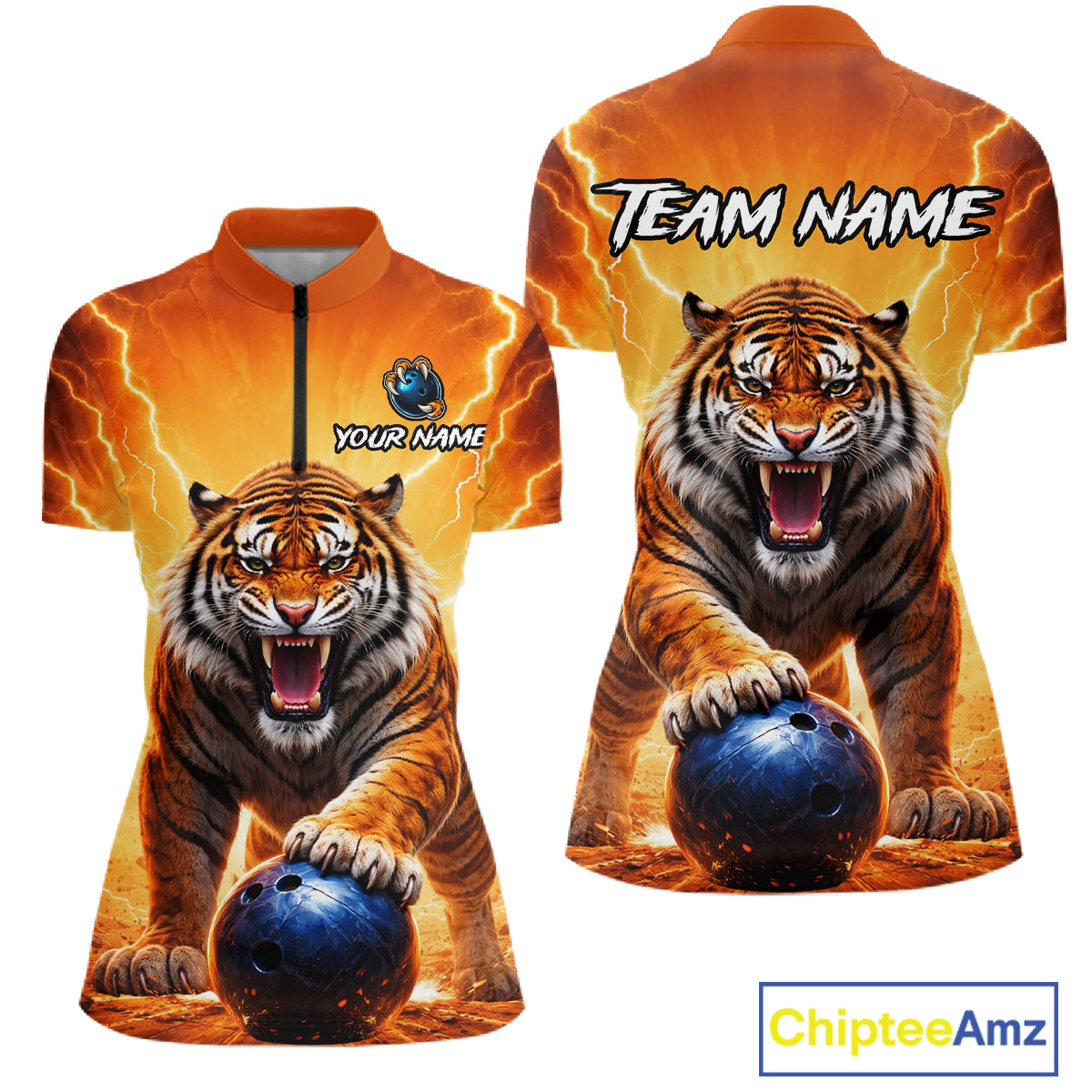 Custom Thunder Tiger Bowling Jersey for Women Bowling Team Shirts Bowling League Polo & 1/4 Zip HNT483
