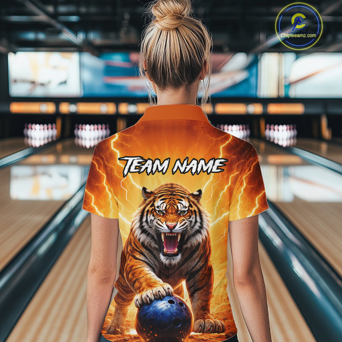 Custom Thunder Tiger Bowling Jersey for Women Bowling Team Shirts Bowling League Polo & 1/4 Zip HNT483