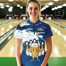 Load image into Gallery viewer, Blue Funny Beer Bowling Shirts for Women Men Team Bowling Polo&amp;1/4 Zip Bowl League MBL253