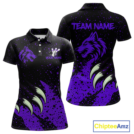 Purple Wolf Bowling Shirts for Team Men Women Custom Bowling Jerseys for Bowlers MBL205