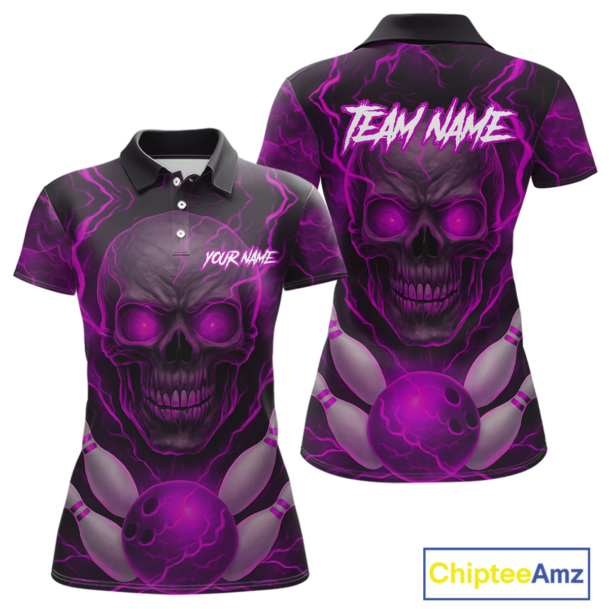 Pink Bowling Shirts for Team Women Men Custom Skull Bowling Jerseys for Couples MBL207