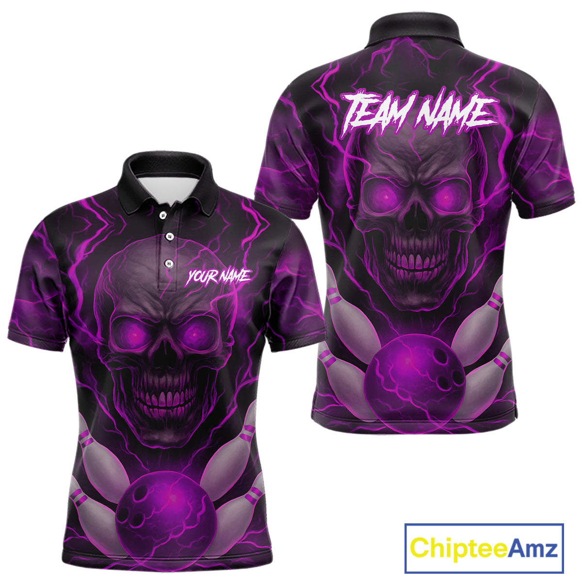 Pink Bowling Shirts for Team Women Men Custom Skull Bowling Jerseys for Couples MBL207