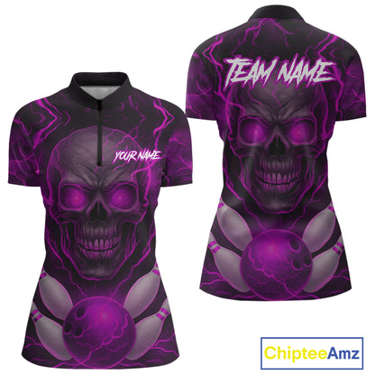 Pink Bowling Shirts for Team Women Men Custom Skull Bowling Jerseys for Couples MBL207
