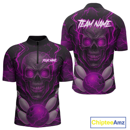 Pink Bowling Shirts for Team Women Men Custom Skull Bowling Jerseys for Couples MBL207