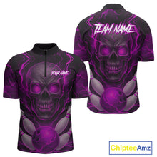 Load image into Gallery viewer, Pink Bowling Shirts for Team Women Men Custom Skull Bowling Jerseys for Couples MBL207