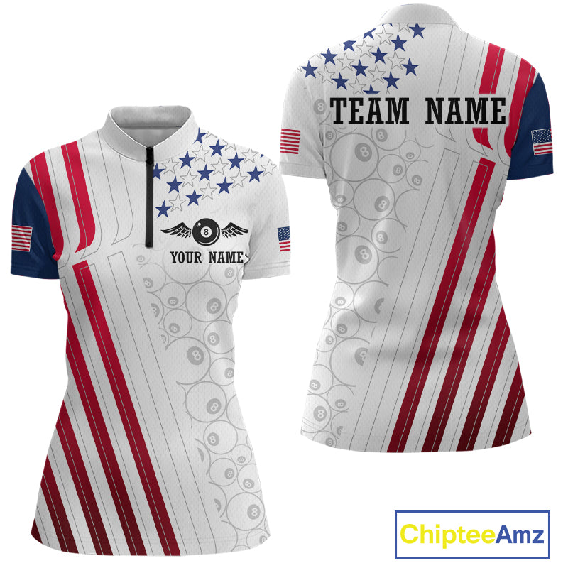 Custom American Flag 8 Ball Billiard Shirts for Women Billiard Team Jerseys Billiard League NNT273