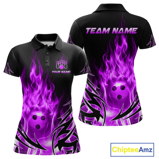 Custom Purple Flame Bowling Jersey for Women Bowling Team Shirts Bowling League HNT469