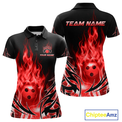 Custom Red Flame Bowling Jersey for Women Bowling Team Shirts Bowling League HNT469