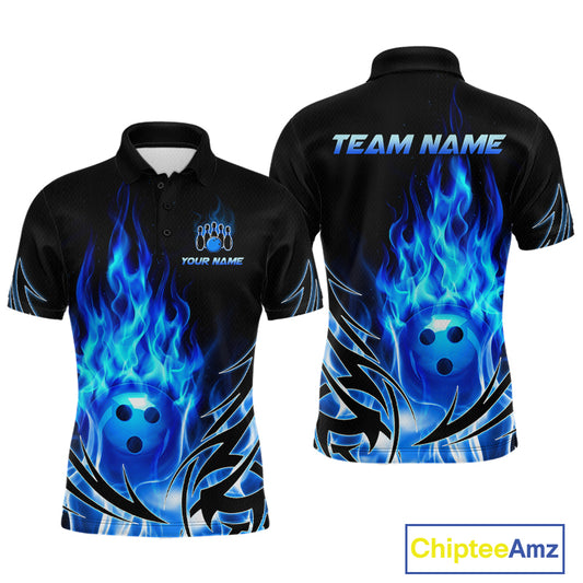 Custom Blue Flame Bowling Jersey for Men Bowling Team Shirts Bowling League HNT469