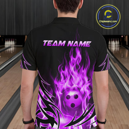 Custom Purple Flame Bowling Jersey for Men Bowling Team Shirts Bowling League HNT469