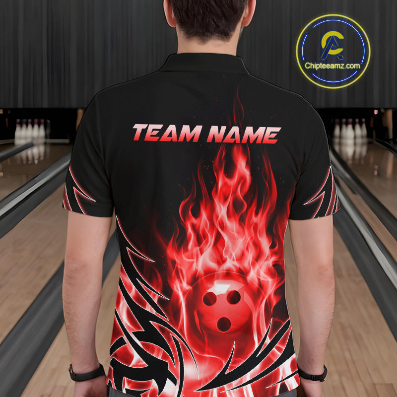Custom Red Flame Bowling Jersey for Men Bowling Team Shirts Bowling League HNT469