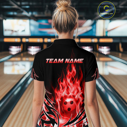Custom Red Flame Bowling Jersey for Women Bowling Team Shirts Bowling League HNT469