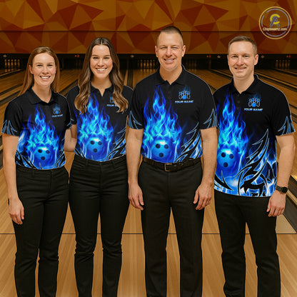 Custom Blue Flame Bowling Jersey for Women Bowling Team Shirts Bowling League HNT469