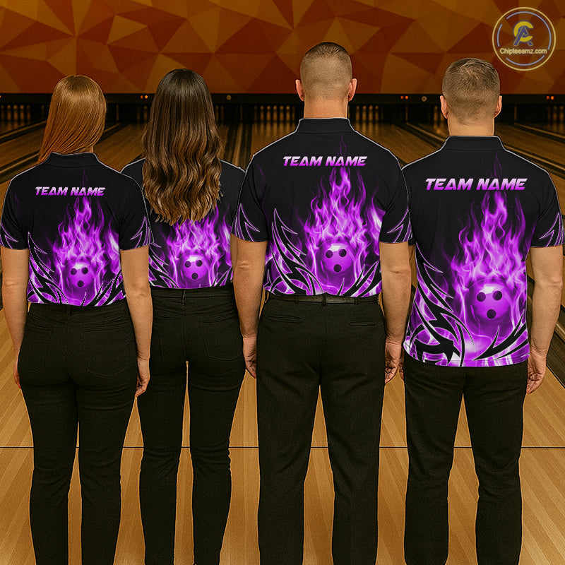 Custom Purple Flame Bowling Jersey for Men Bowling Team Shirts Bowling League HNT469