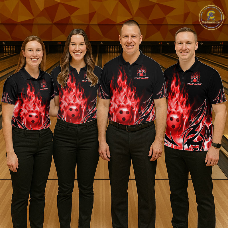 Custom Red Flame Bowling Jersey for Men Bowling Team Shirts Bowling League HNT469