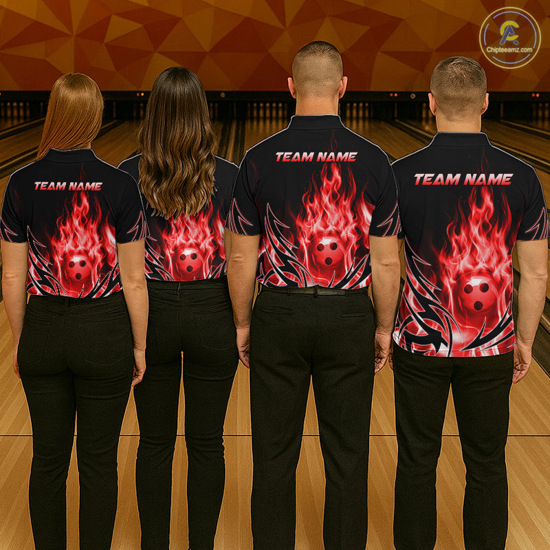 Custom Red Flame Bowling Jersey for Men Bowling Team Shirts Bowling League HNT469