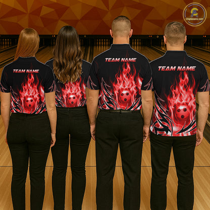 Custom Red Flame Bowling Jersey for Men Bowling Team Shirts Bowling League HNT469