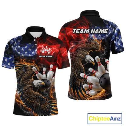 Custom Smoke US Flag Eagle Bowling Jersey for Men Bowling Team Shirts Bowling League Polo & 1/4 Zip HNT472