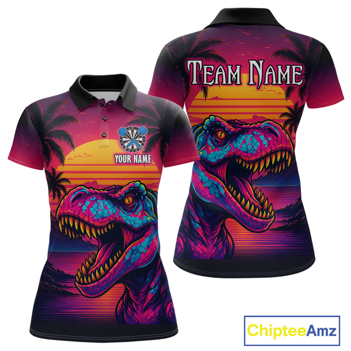 Custom Neon Dinosaur Dart Shirts For Women Dart Board Gifts Darts Team Jerseys Dart League NNT161