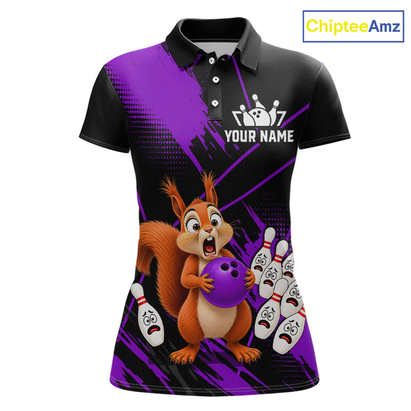 Custom Purple Squirrel Bowling Jersey for Women Bowling Team Shirts Bowling Polo & 1/4 Zip HNT301