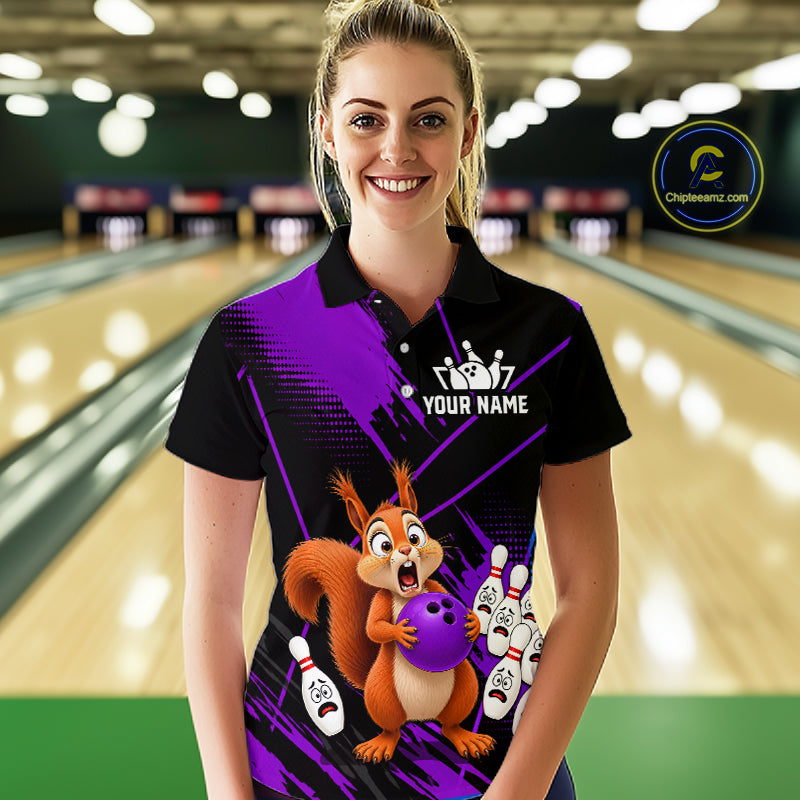 Custom Purple Squirrel Bowling Jersey for Women Bowling Team Shirts Bowling Polo & 1/4 Zip HNT301