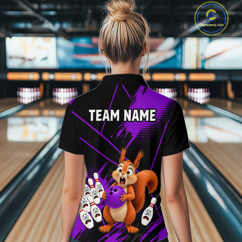Custom Purple Squirrel Bowling Jersey for Women Bowling Team Shirts Bowling Polo & 1/4 Zip HNT301