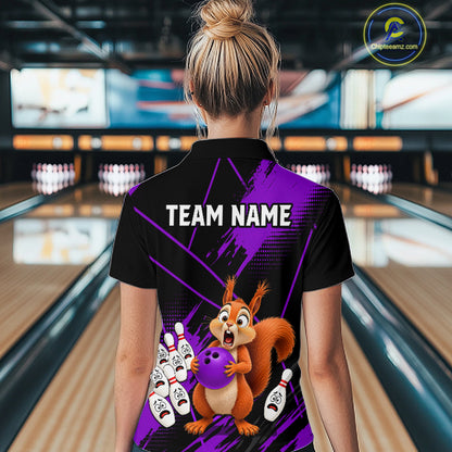 Custom Purple Squirrel Bowling Jersey for Women Bowling Team Shirts Bowling Polo & 1/4 Zip HNT301