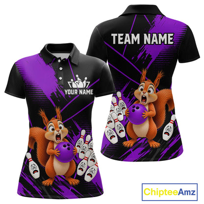 Custom Purple Squirrel Bowling Jersey for Women Bowling Team Shirts Bowling Polo & 1/4 Zip HNT301