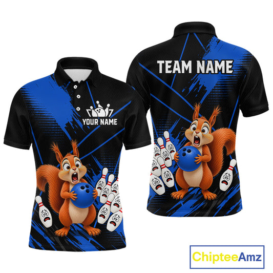Custom Blue Squirrel Bowling Jersey for Men Bowling Team Shirts Bowling Polo & 1/4 Zip HNT301