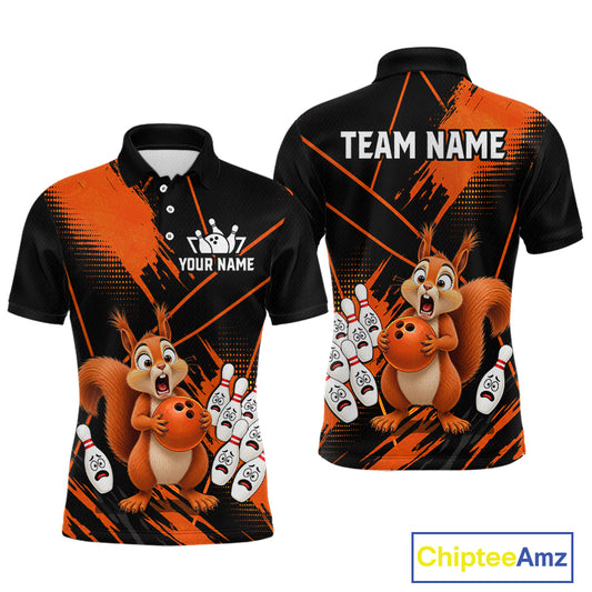 Custom Orange Squirrel Bowling Jersey for Men Bowling Team Shirts Bowling Polo & 1/4 Zip HNT301