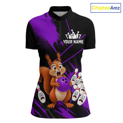Custom Purple Squirrel Bowling Jersey for Women Bowling Team Shirts Bowling Polo & 1/4 Zip HNT301