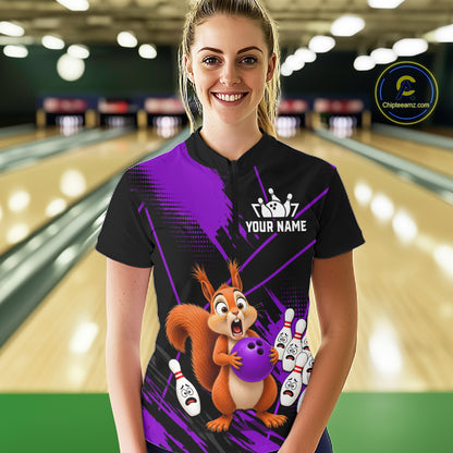 Custom Purple Squirrel Bowling Jersey for Women Bowling Team Shirts Bowling Polo & 1/4 Zip HNT301