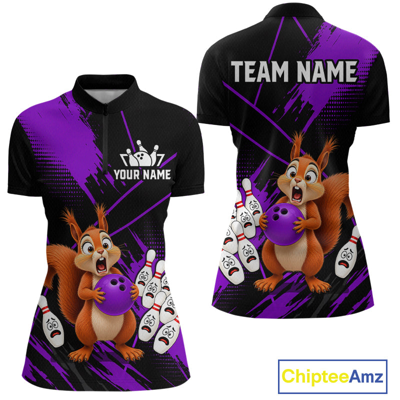 Custom Purple Squirrel Bowling Jersey for Women Bowling Team Shirts Bowling Polo & 1/4 Zip HNT301