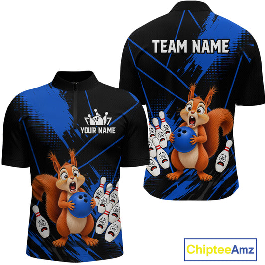 Custom Blue Squirrel Bowling Jersey for Men Bowling Team Shirts Bowling Polo & 1/4 Zip HNT301