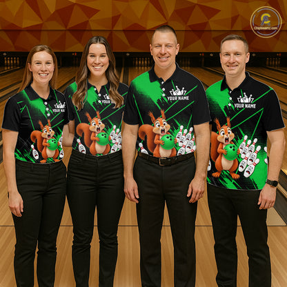 Custom Green Squirrel Bowling Jersey for Women Bowling Team Shirts Bowling Polo & 1/4 Zip HNT301