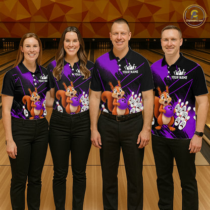 Custom Purple Squirrel Bowling Jersey for Women Bowling Team Shirts Bowling Polo & 1/4 Zip HNT301