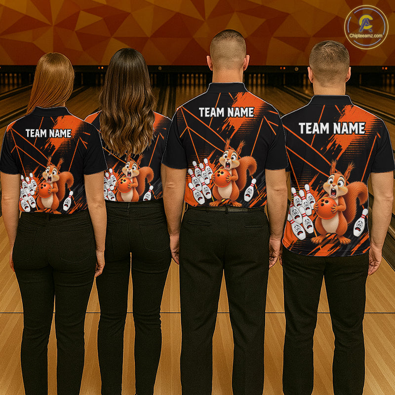 Custom Orange Squirrel Bowling Jersey for Men Bowling Team Shirts Bowling Polo & 1/4 Zip HNT301
