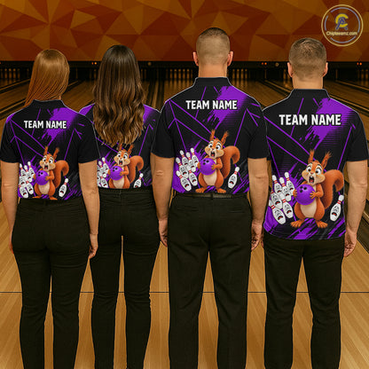Custom Purple Squirrel Bowling Jersey for Women Bowling Team Shirts Bowling Polo & 1/4 Zip HNT301
