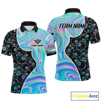 Custom Holographic 8 Ball Pattern Billiard Shirts for Men Billiard Team Jerseys Billiard League NNT280