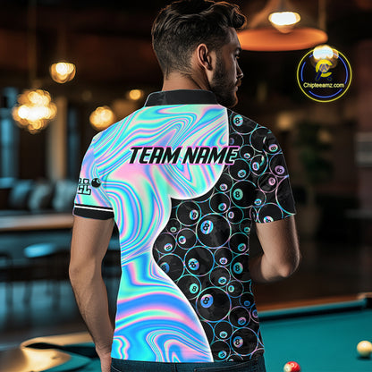 Custom Holographic 8 Ball Pattern Billiard Shirts for Men Billiard Team Jerseys Billiard League NNT280