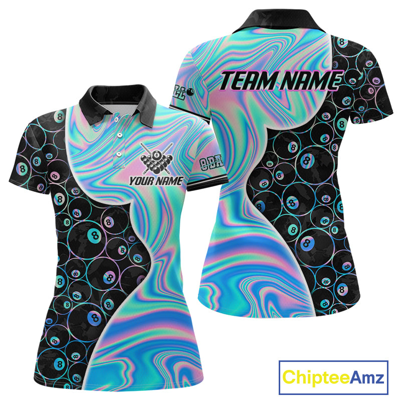 Custom Holographic 8 Ball Pattern Billiard Shirts for Women Billiard Team Jerseys Billiard League NNT280