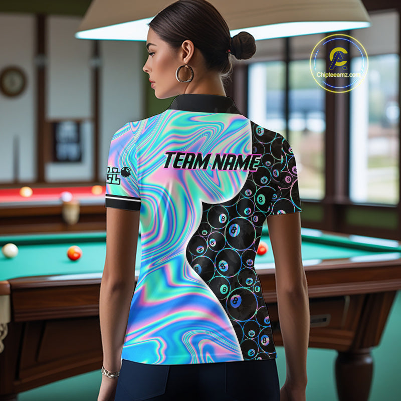 Custom Holographic 8 Ball Pattern Billiard Shirts for Women Billiard Team Jerseys Billiard League NNT280